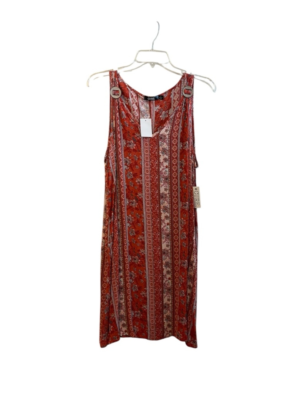 Cure Rust Red Boho Striped Tank Dress